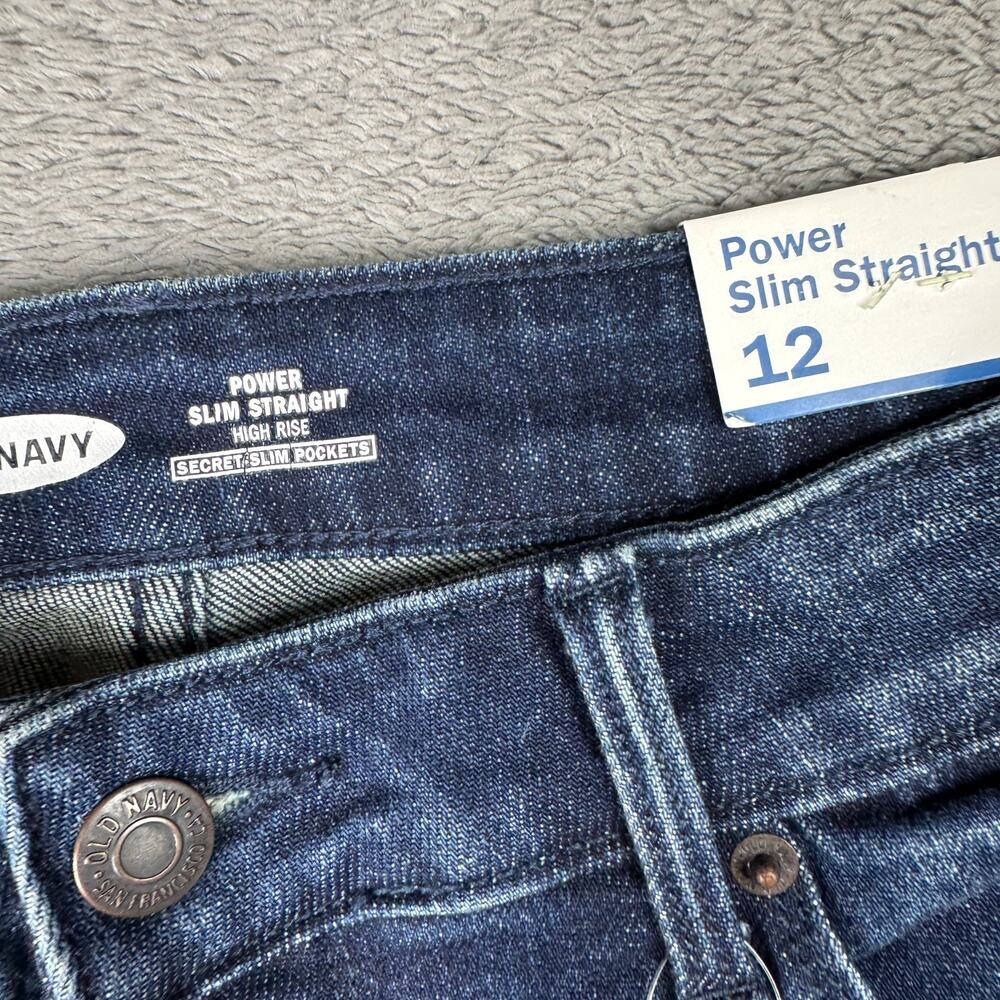 Old Navy Power Slim Straight Jeans NEW Womens 12 Distressed Blue Denim Secret - Picture 3 of 10